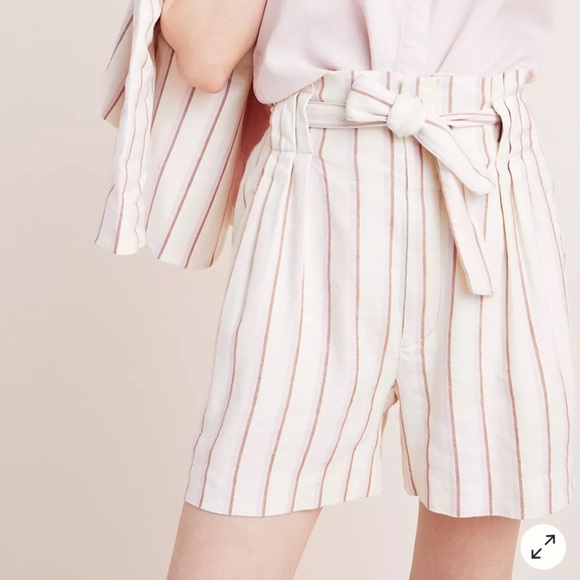 Anthropologie Pants - By Anthropologie Edisto Paperbag-Waisted Shorts cream brown pink stripe linen